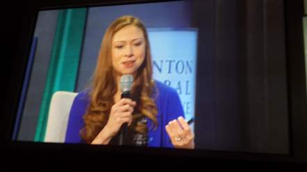 Ms. Chelsea Clinton moderates a segment of the panel discussion