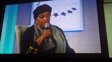  President Sirleaf makes a point during the panel discussion