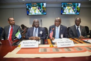 Ambassador Suluteh of Liberia (middle-right), sits next to Ambassador Stevens of Sierra Leone(middle left)