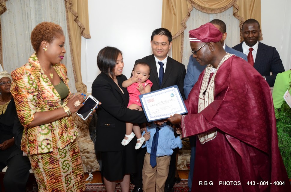 Ambassador Sulunteh Presents Certificate to Michell H. Cruz Valenzuela