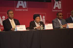 l-r) Executive Director -UN Office for Partnerships, Amir Dossal, President Sirleaf and Ethiopian Prime Minister Haile Mariam Desalegne at the CEO Investment Summit in New York 