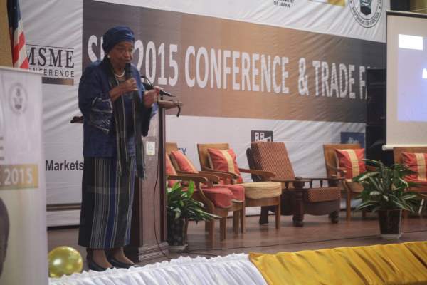 President Sirleaf makes remarks during the official opening of the MSME Conference 2015