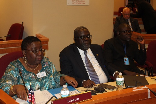 Liberia's delegation at the ECOWAS meeting on the margins of the UNGA (l-r) Foreign Minister Kamara, Ambassador Brown and Presidential Press Secretary Brown
