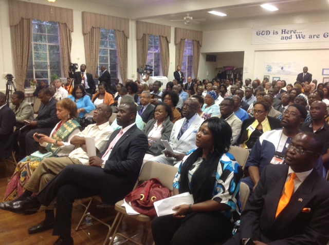 Liberians in the Washington D.C. area attentively listen to Vice President Boakai at the Town Hall Meeting