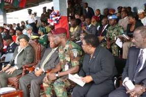 Distinguished platform guest, including President Sirleaf, at the 59th Armed Forces Day program