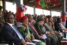 Pres. Sirleaf (forth) with VP Boakai and other Guests